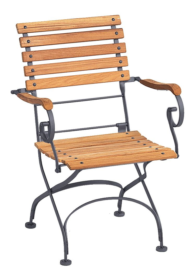 Weishäupl Classic Armchair Sessel, klappbar, graphitgraues Gestell, Holzlatten, Gartenmöbel für Terrasse und Balkon.